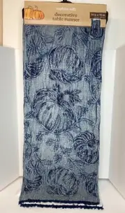 Mapleton Mills Table Runner Light-Dark Blue Raised Pumpkin Fringe Design 14 x 72