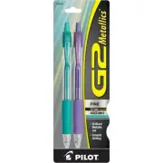 Pilot G2 Metallic Retract Refillable Gel Pen Fine 0.7mm Asst 2/Pk Office School