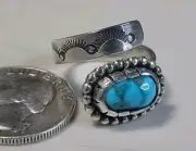 Kingman Ithaca Peak Turquoise Sterling Silver Ring Size 8 To 9 Adjusts Signed