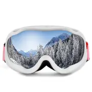 Nevenka Double Layer Ski Goggles OTG Anti-fog UV Protection Snowboard Goggles-White/Silver