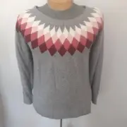NWT St. John's Bay Women's Gray Argyle Pullover Sweater Size PXL $44