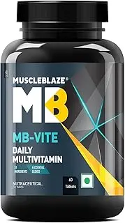 Muscle.Blaze MB-Vite Daily Multivitamin (60 Tablets) | With 51 Ingredients & 6 Blends, Vitamins & Minerals, Prebiotic & Probiotics, Amino Acid Blends | For Energy, Stamina & Recovery