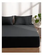 [Dreamaker] Superfine Washed Microfibre Combo Fitted Sheet Set in Black
