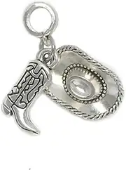 [Cherityne] J & M Dangle Cowboy Hat and Boot Charms Bead for Bracelets