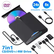 7-in-1 External CD DVD RW Drive USB 3.0 Writer Burner Player Black For Laptop PC