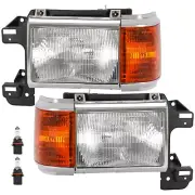 Pair Headlights Lamps For Ford Bronco F-Series Truck 87-91 w/ Chrome Trim LH+RH (for: Ford)
