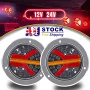 2x 4" Round LED Tail Lights Stop Indicator Reverse Lamp Trailer Truck Ute 12/24V
