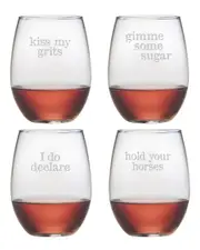 Susquehanna Glass "Short N Sweet" Set of Four 21oz Stemless Wine Glasses