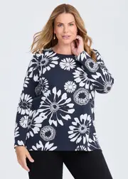 [Virtuelle] Taking Shape Cotton Gerbera Flower Top Size 16 in Navy / White - Plus Size Women's Clothing Navy / White