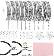 Fesorsi Silver Jewelry Making Chain, 78.5ft, 10 Rolls, Tools Included, Adult, Unisex, Non-Allergenic, All Seasons