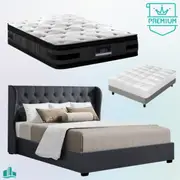 King Premium Package | Elouera Bed Charcoal, Luna Series Euro Top Mattress (Medium Firm) & Bonus Mattress Topper!