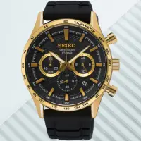 在飛比找momo購物網優惠-【SEIKO 精工】CS系列 黑金美學 三眼計時手錶 SK0