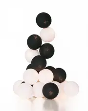 GGP 1 Set Of 20 Led Black White 5Cm Cotton Ball Battery Powered String Lights Xmas Gift Home Wedding Party Bedroom Decoration Outdoor Indoor Table Centrepiece