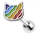 Rainbow Cat Tragus 316L Surgical Steel Cartilage, Barbell Studs