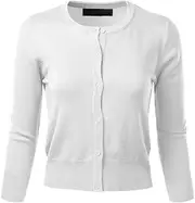 [FLORIA] Women's Crew Neck Button Down 3/4 Sleeve Stretchy Knit Cardigan Sweater (S-L)