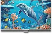 LKHDS Slim Aluminum Alloy Business Card Holder Seabed Coral Fish Dolphins Pocket Business Card Case Portable Business Card Wallet Business Card Holders Handheld Card Box for Women Men, style, One size