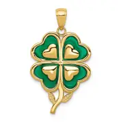 14k Yellow Gold 4-Leaf Clover Pendant with Enameled Tips Pendant