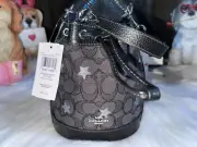 Coach Dempsey Drawstring Bucket Mini Bag SigJacquard Star Embroidery SMOKE BLACK