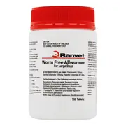 Ranvet Worm Free Allwormer (Whte Lbl) 25Kg Lg Dog 100 Tab