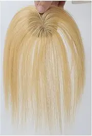 Human Hair Toppers for women, 5x5 cm Clip in Bangs Toppers for Thinning Hair, Cover Hairpiece with Silk Base(Golden Blonde)