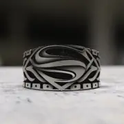 Handcrafted 925 Sterling Silver Superman Ring - Unique Tribal Shield Design