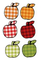Set of 6 Mini Gingham/Checkered Apple Fabric Iron on Appliques ~ No Sew