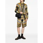[Versace] Versace Tiger Leopard-print Silk Shorts 50 IT BLACK/YELLOW