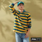 JEEP 男裝 美式跳色條紋長袖POLO衫-黃綠色