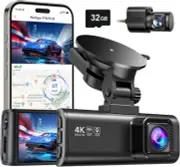 Dash Cam Front Rear, 4K/2.5K Full HD Dash Camera for Cars, Free 32GB Card, Built