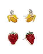Baublebar Fruit For Thought Pave Banana & Strawberry Stud Earrings in Gold Tone, Set of 2