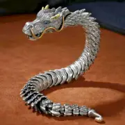 Men Vintage Dragon Viking Stainless Steel Scale Chain Wrist Cuff Bangle Bracelet
