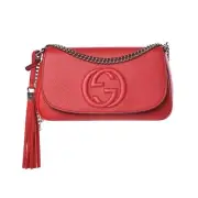 Gucci Soho Disco Red Leather GG Tassel Chain Crossbody Bag NEW