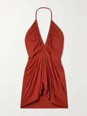 [Rick Owens] Rick Owens - Lilies Open-back Gathered Jersey Halterneck Top - Brick - IT40 IT 40 Red