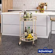 Round Kitchen Mobile Bar Serving Cart Serving Cart 2 Levels Drinks Trolleys Gold