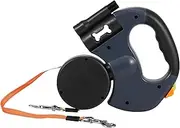 Dual Retractable Dog Leash with Light, 360° Double Headed Pet Leash for Two Dogs, Dog Leash with Non Slip Grip and Removable Trash Compartment, 9.8 ft (Blue)
