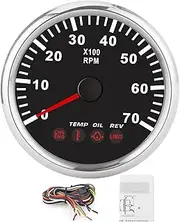 ALAGPNPMZH Tachometer Gauge with Oil Pressure Temp Engine Failure Alarm for Boat Motorcycle Truck Tacho Gauge 85mm 0‑7000RPM Speedometer(Silver Black)