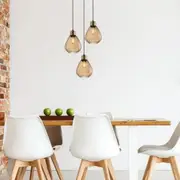 Tulip Glass Ribbed Pendant Light 3Lt in Bronze Amber or Smoke Wine