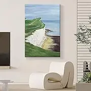 Hand Painted Oil Painting On Canvas - Large Size Modern Coastal White Cliff Scenery Texture Sofa Background Gallery Art,Wall for Living Room Wall Home Decoration,As Shown,100 X 180Cm(40''X72'')
