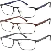 3 Pack Reading Glasses Men 1.25 Blue Light Blocking, Readers Men with Spring