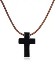 [COAI] Italian Brown Leather Cord with Kruez Obsidian Howlite Pendant for Men and Women