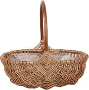 WYI Rattan Flower Basket, Handmade Wicker Planter Basket with Plastic Liner & Handle, Woven Storage Basket for Home Wedding Garden Decoration, Brown