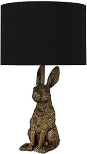 Lexi Lighting Animal Inspired Table Lamp, Rabbit Sitting Lamp, Golden/Black Polyresin Base, Black Shade, E27 Lamp Holder, Whimsical Animal Décor for Kids Room or Living Room