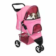 Dog Cat Pet Travel Stroller Folding Carrier Storage Basket Light Weight Pink NEW