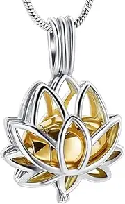 KETIME Locket Necklace Inside Urn for Ashes - Stainless Steel Lotus Memorial Necklace for Women Keepsake Pendant