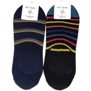 Paul Smith OS Mens Black Stripe Loafer Socks No Show 2 Pair Lot