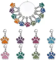 SUNNYCLUE 1 Box 16Pcs Knitting Stitch Markers Cute Pet Paw Dog Cat Paws Enamel Charms Lobster Clasp Charms Removable Locking Crochet Clip on Bracelets Charms for Sewing Weaving DIY Zipper Pull Charm, Alloy, Enamel, Stainless Steel, No Gemstone