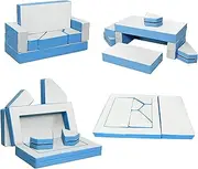 BABY JOY Kids Crawl & Climb Foam Play Set, 4-in-1 Soft Foam Building Blocks for Babies, Convertible Foam Set for Climbing, Crawling, Sliding, Activity Play Soft Zone for Preschooler (Blue)