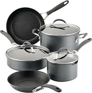 [Circulon] ScratchDefense A1 Non Stick 8 Piece Cookware Set, Pots and Pans Set, Frying Pans, Saucepans, Stockpot, Saute & Lids, Oven Safe, Graphite