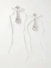 [Simone Rocha] Simone Rocha - Victorian Bow Silver-tone Satin And Crystal Earrings - One size One size Silver