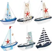 NOLITOY Mediterranean Style Wooden Sailing Ship Ornaments 6pcs Boat Model Decor for Bedroom Living Room Random Color
